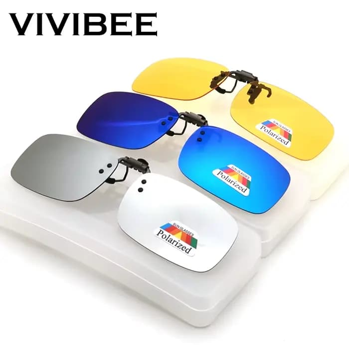 VIVIBEE miroir bleu rabattable pince sur lunettes de soleil pêche hommes carré lentille polarisée mé
