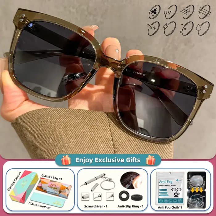 CLLOIO Lunettes de soleil décontractées à monture carrée large pour hommes et femmes, protection UV,