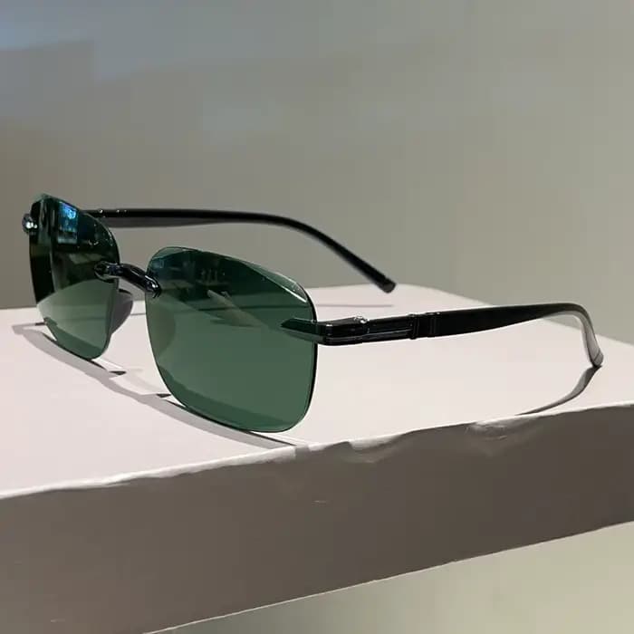 Lunettes de soleil pilote pour hommes, marque de luxe, Vintage, sans bords, monture Flexible, légère