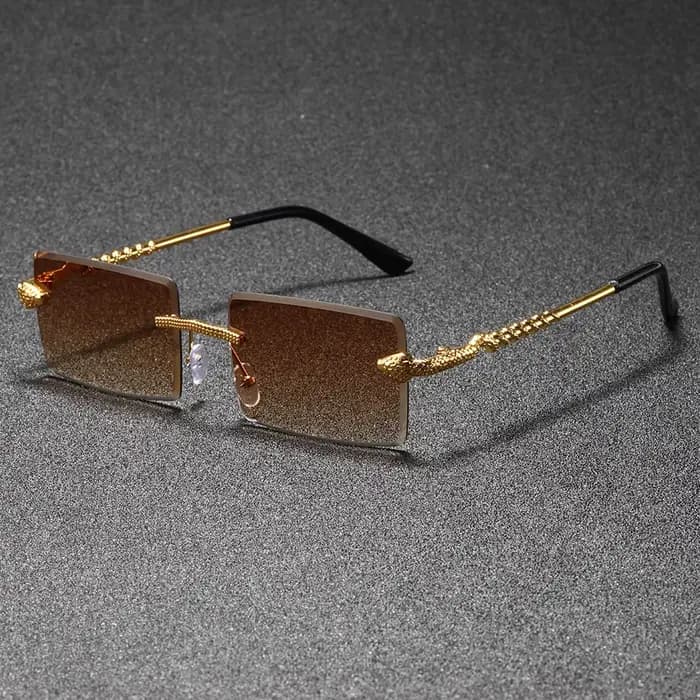 Lunettes de soleil rectangulaires sans cadre, branches à tête de serpent, lunettes tendance cool, le
