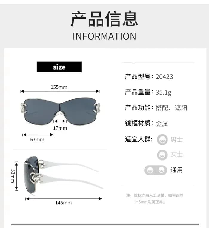 Lunettes de soleil de luxe surdimensionnées en diamant, une pièce, Punk, Vintage, pour femmes et hom