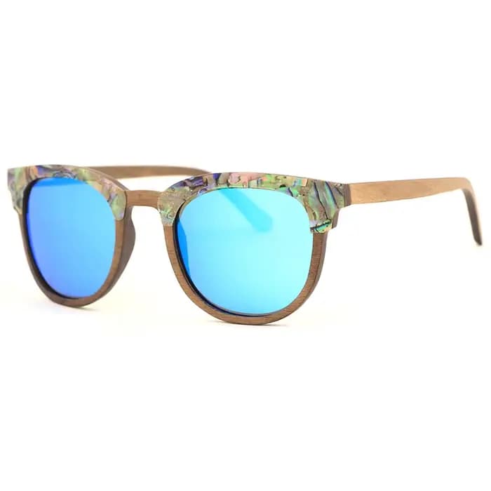 Lunettes de soleil en bois d'ormeau pour hommes et femmes, verres polarisés bleu glacier, lunettes d