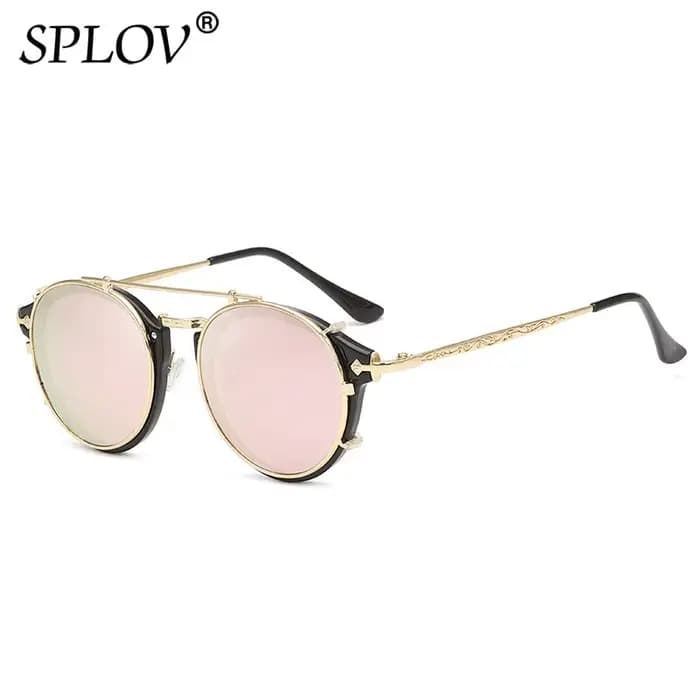 Lunettes de soleil rétro Steampunk à Clip rond pour hommes et femmes, verres amovibles Double couche