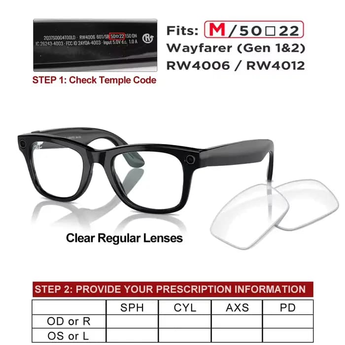 Verres RX personnalisés pour Ray-Ban Meta Wayfarer Headliner, verres photochromiques miroir, remplac