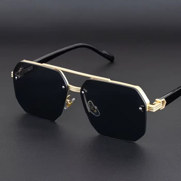 Lunettes de soleil en métal pour hommes, demi-monture carrée, ongles de riz, tendance décontractée,