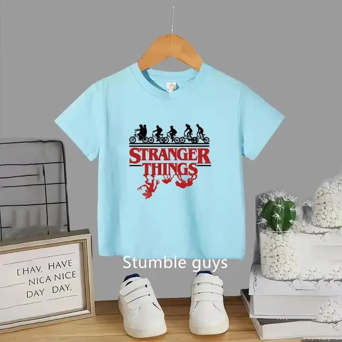 T-shirt d'été pour enfants, motif dessin animé mignon, imprimé Stranger Things, vêtements pour garço