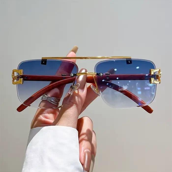 Vintage homme Double faisceau lunettes de soleil femmes sans cadre clair carré noir rouge lunettes l