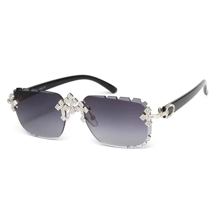 2025 mode carré sans monture lunettes de soleil pour femmes croix diamant métal cadre lunettes de lu