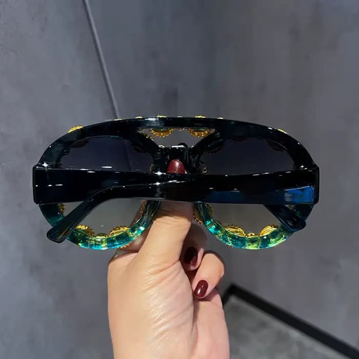 Lunettes de soleil Vintage surdimensionnées pour femmes, lunettes de soleil de luxe en diamant vert,