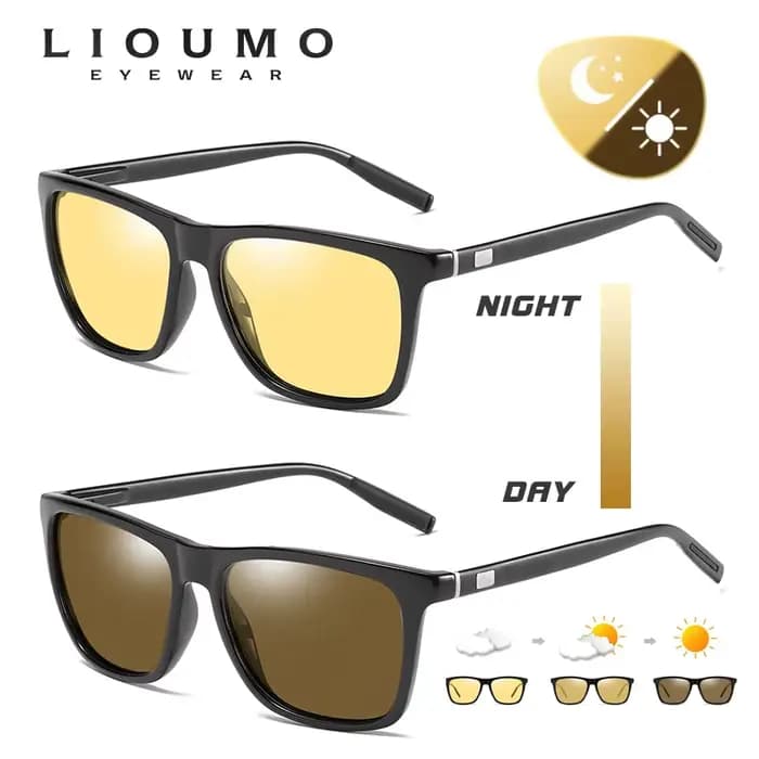 LIOUMO lunettes de soleil photochromiques hommes lunettes de Vision nocturne polarisées pour la cond