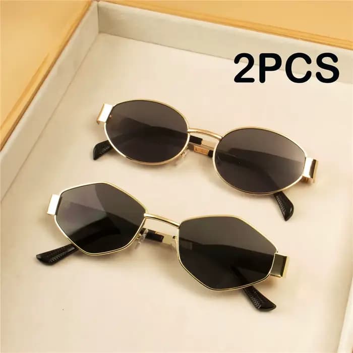 2 pièces Vintage Style Punk lunettes de soleil rétro rond cadre en métal femmes lunettes de soleil l