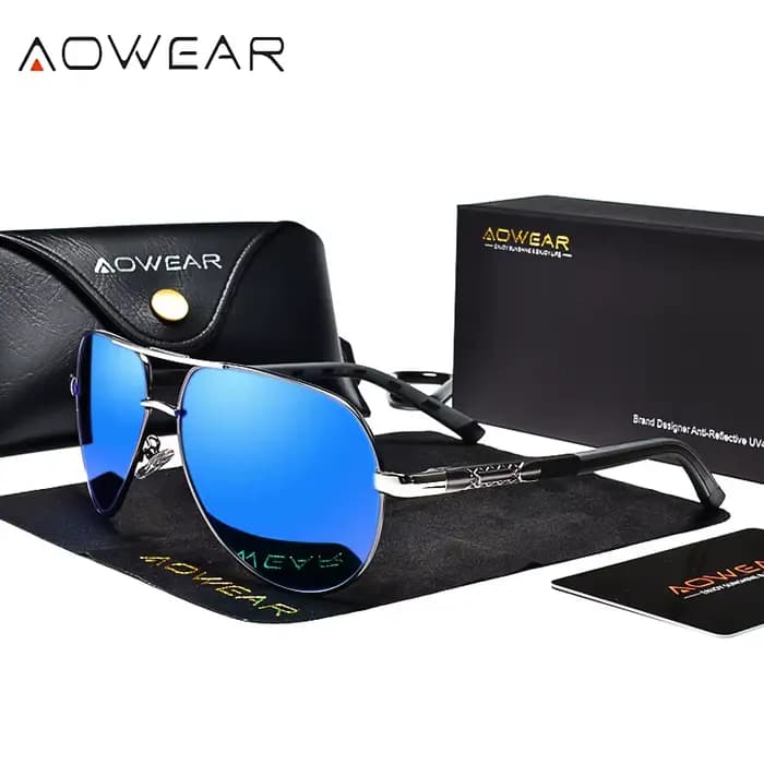 AOWEAR Aviation lunettes de soleil polarisées hommes en aluminium conduite miroir lunettes de soleil