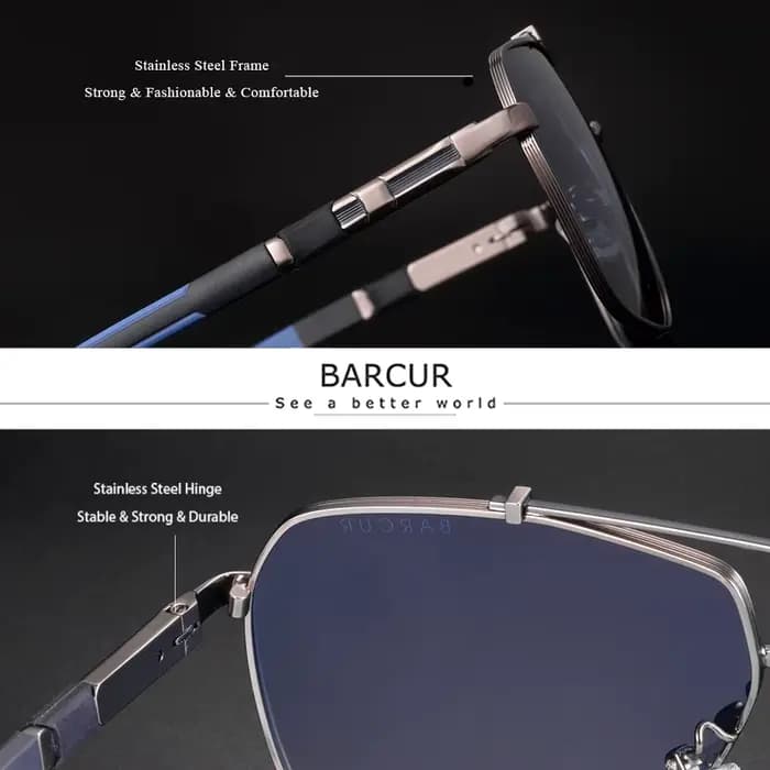 BARCUR – lunettes De soleil carrées pour hommes, polarisées, pour la conduite, verres dégradés, UV40