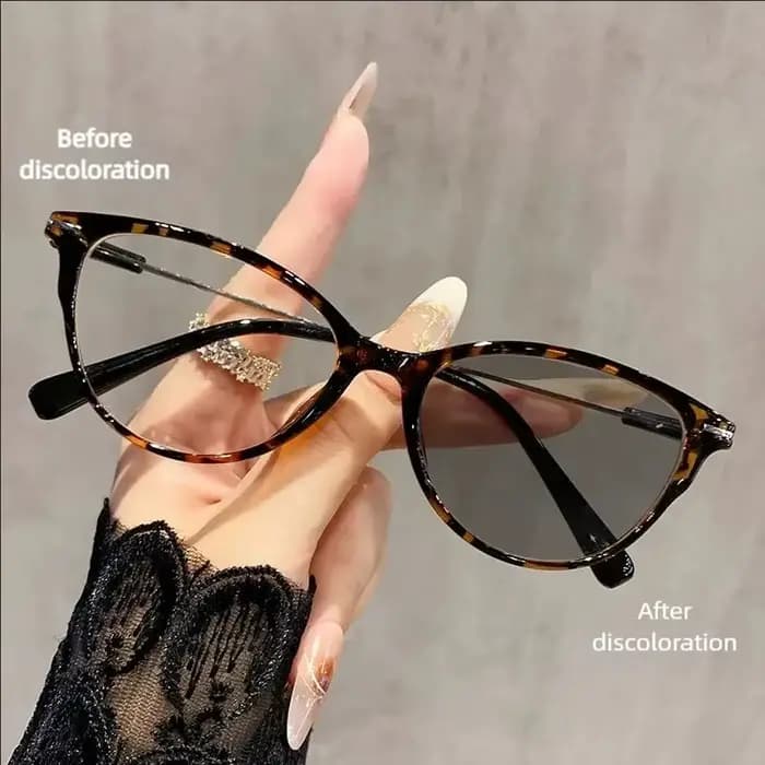 Lunettes de myopie photochromiques pour femmes, Anti lumière bleue, monture œil de chat, pour myopie