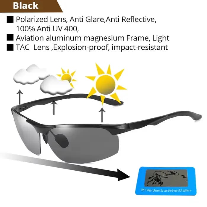 Lunettes de soleil photochromiques polarisées pour hommes, verres caméléon, monture en aluminium et
