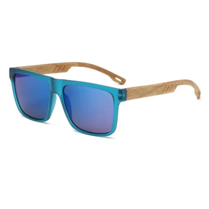 Lunettes de soleil carrées pour hommes avec monture en bois d'imitation naturelle, protection UV pol