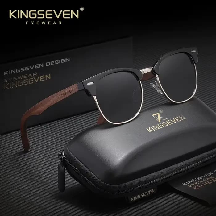 KINGSEVEN – lunettes de soleil rétro en noyer pour hommes et femmes, polarisées, faites à la main, P