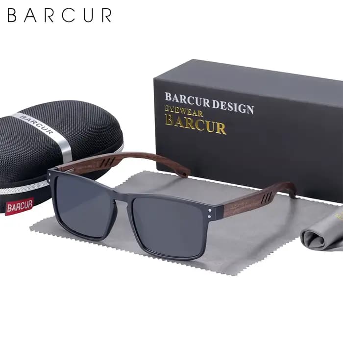 BARCUR-Lunettes de soleil polarisées pour homme et femme, accessoire de marque de styliste, en bois