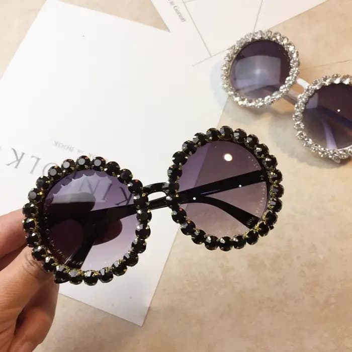 Lunettes de soleil rondes en cristal de diamant pour femmes, lunettes de marque de luxe, lunettes de