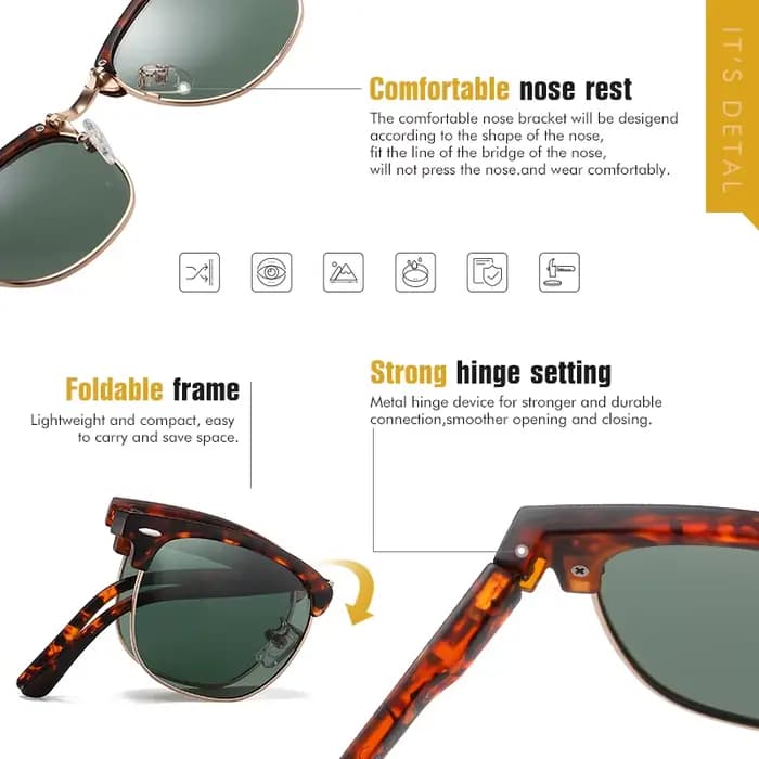 LIOUMO Lunettes de soleil pliables ultra-légères haut de gamme avec étui, verres polarisés, pour hom