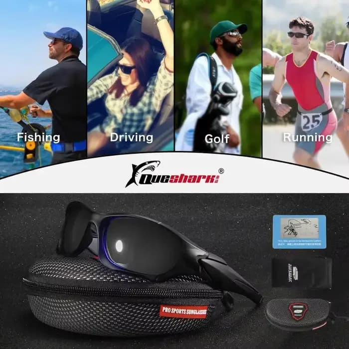 QUESHARK hommes femmes HD polarisé Sport pêche lunettes de soleil UV400 Anti-éblouissement randonnée