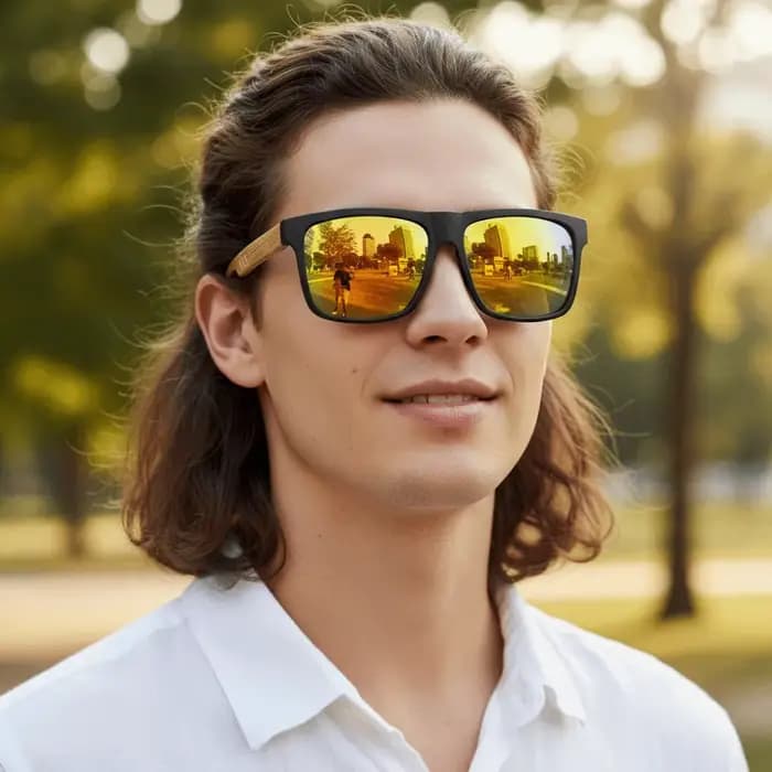 Lunettes de soleil carrées avec monture en bois de bambou