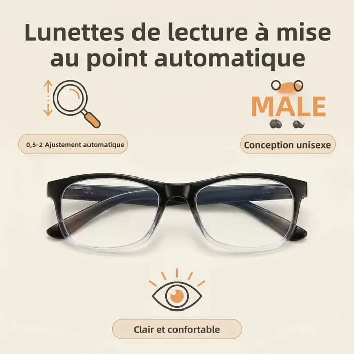 Lunettes de lecture à mise au point automatique, anti-lumière bleue, vision auto-ajustable de 0,5X à 2,5X pour hommes et femmes