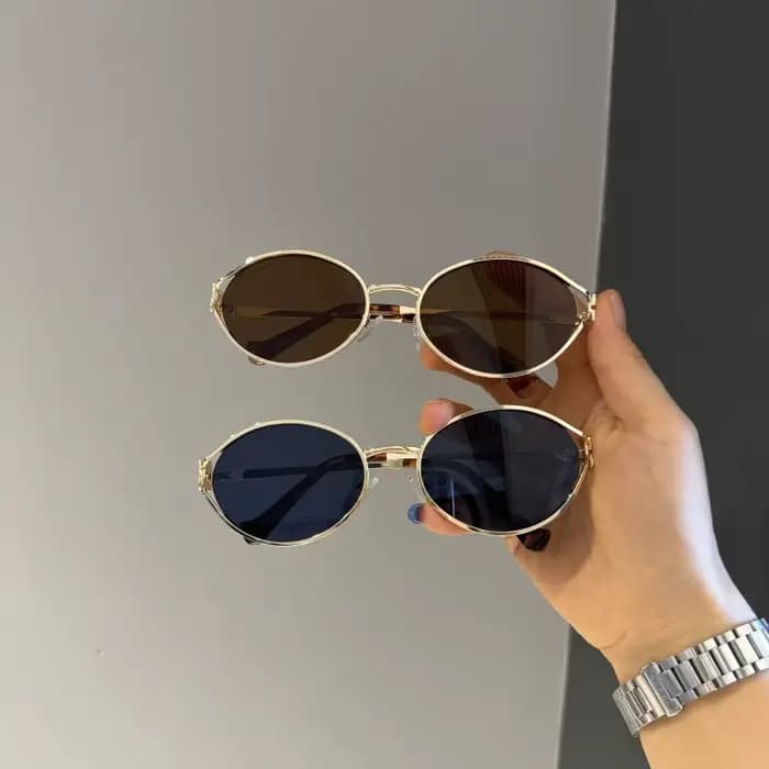 Nouvelle marque de mode lunettes de soleil ovales pour femmes rétro petit cadre femme homme métal