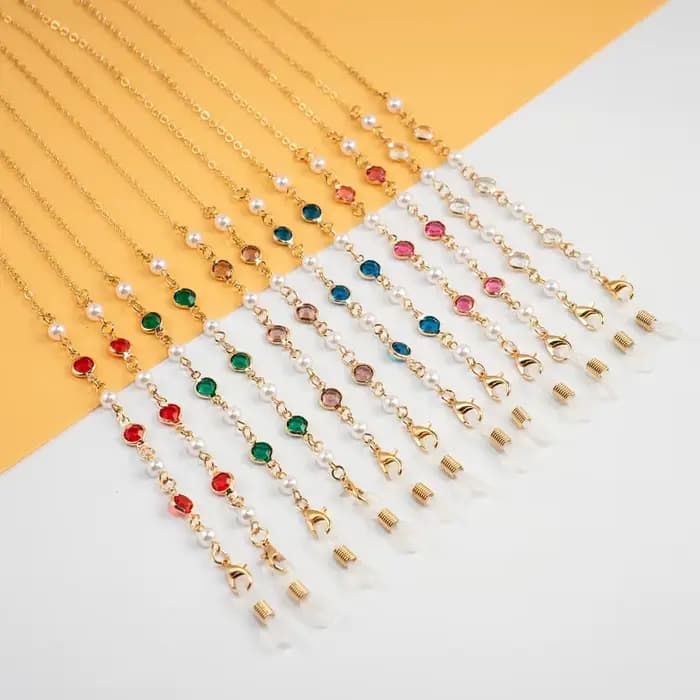 Chaîne de lunettes de soleil en perles de cristal colorées