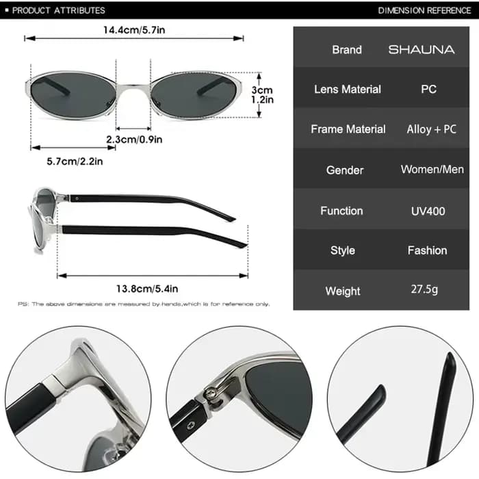 SHAUNA Nouvelles lunettes de soleil ovales de petite taille pour femmes UV400