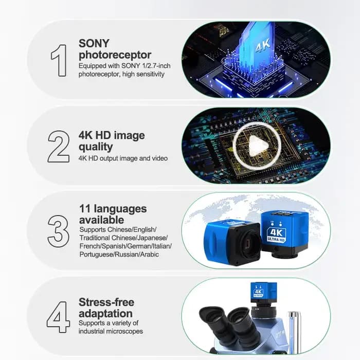 RELIFE MC1 4K HD Microscope Caméra 4K Qualité d'image dynamique Qualité d'image de 60 millions de pixels pour différents types de microscopes