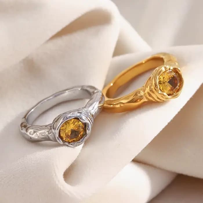 E.B.belle – bagues fines en Zircon pour femmes, brillantes, couleur Champagne unique, plaqué or, accessoires de bijoux en acier inoxydable