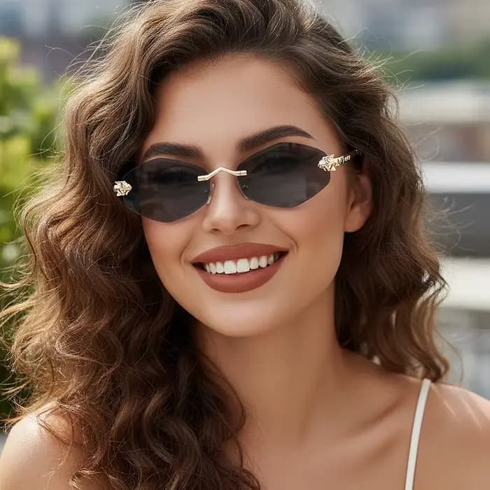 JUNCTURE mode petites lunettes de soleil polygonales pour femmes marque de luxe sans monture marron losange lunettes de soleil femme Vintage lunettes