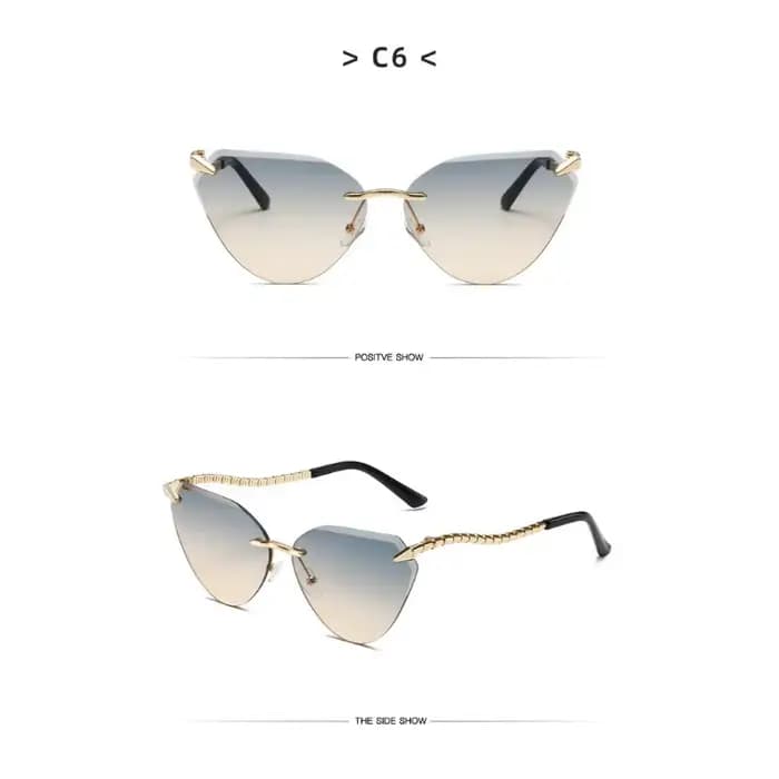 Diamant coupe Triangle or métal sans monture lunettes de soleil femmes hommes de luxe concepteur thé dégradé lentille