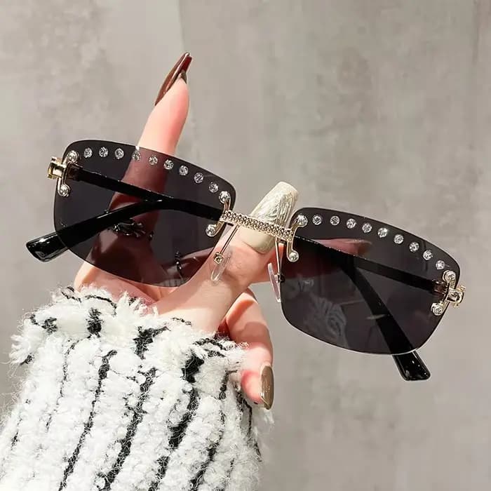 Lunettes de soleil carrées sans monture vintage pour hommes et femmes