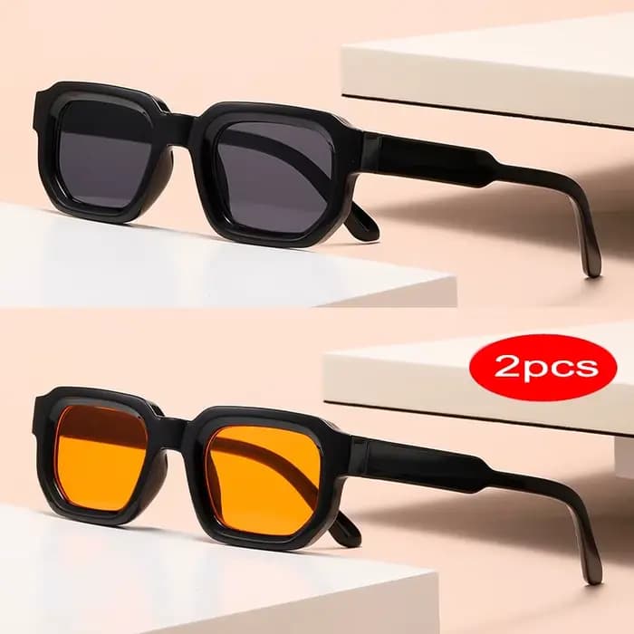 2 pièces lunettes de soleil carrées orange femmes hommes nuances UV400