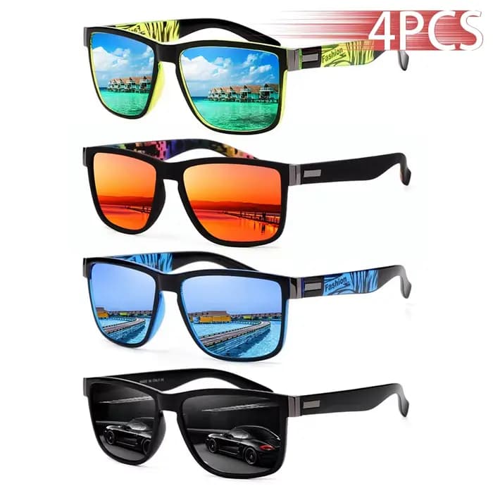 4 pièces mode Vintage modèle carré lunettes de soleil hommes femmes pêche conduite homme marque de luxe concepteur