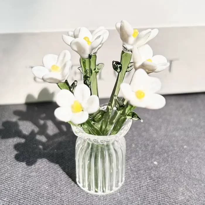 Décor de fleurs en verre fleurs en verre faites à la main Bouquet de fleurs en verre soufflé à la main avec Vase Mini décoration florale pour la maison