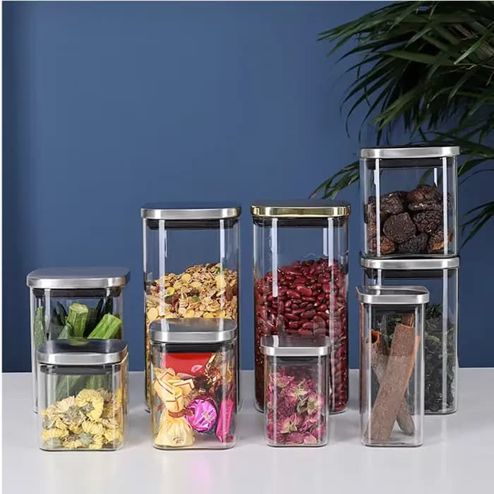 bocaux en verre alimentaire Bocaux en verre scellés avec couvercle pour le stockage du café,bocal en verre ave boîte carrée pour bonbons, Biscuits, Pot de cuisine, bocal Mason, récipient pour aliments