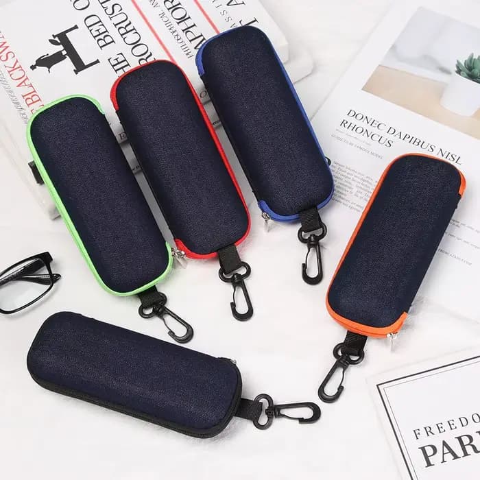 Boîte à Lunettes en Tissu Denim à Fermeture Éclair