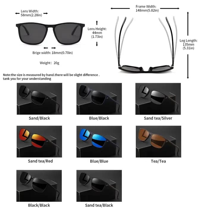 Lunettes de soleil carrées classiques à la mode – Monture légère avec branches à rayures rouges/vertes