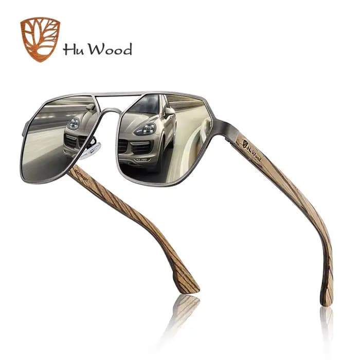 Hu Wood lunettes de soleil carrées en métal de haute qualité pour hommes femmes