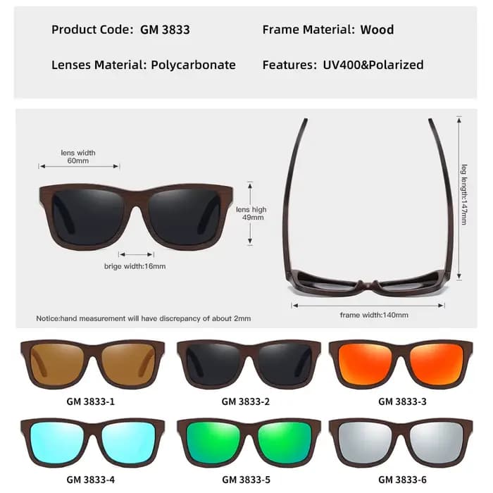 GM lunettes de soleil en bois de bambou naturel