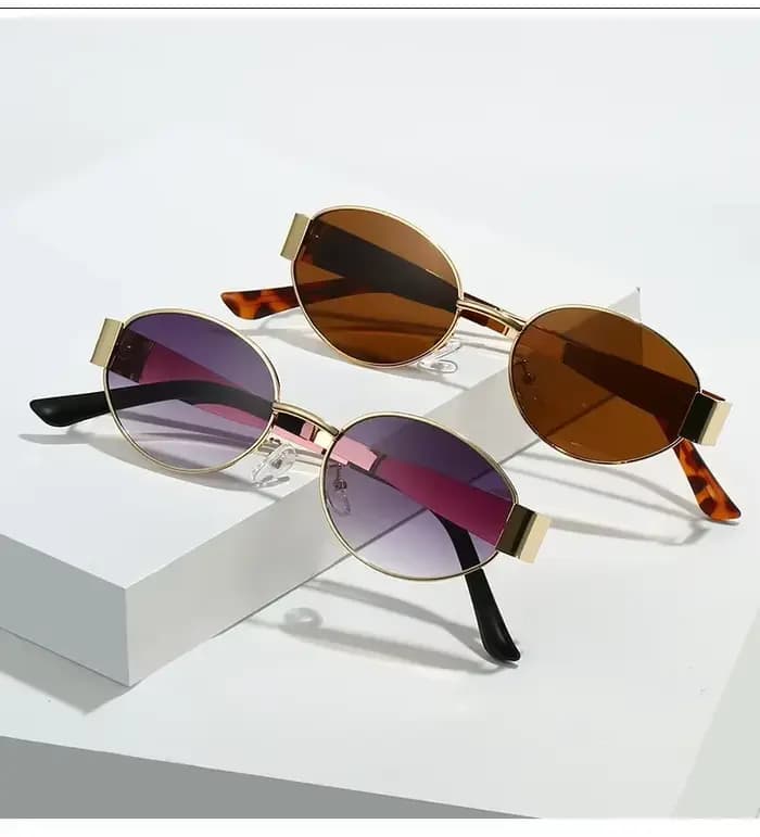 Lunettes de soleil ovales rétro de luxe en métal pour femmes et hommes