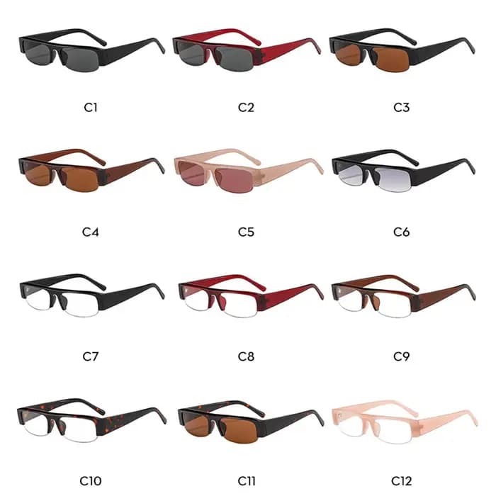 Lunettes de soleil vintage rectangulaires petites demi-cerclées noires pour femmes