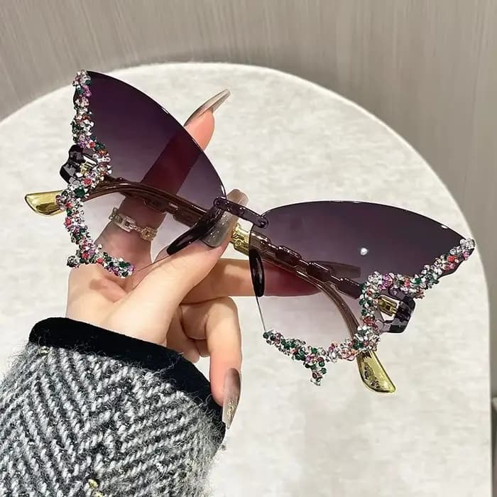 Lunettes de soleil papillon œil de chat sans monture