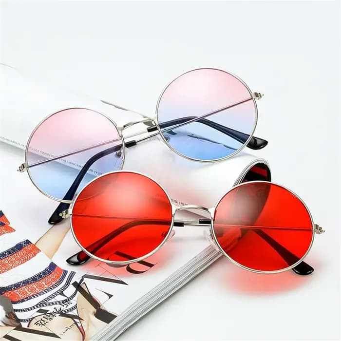 Lunettes de soleil rondes rétro style hippie, monture métallique
