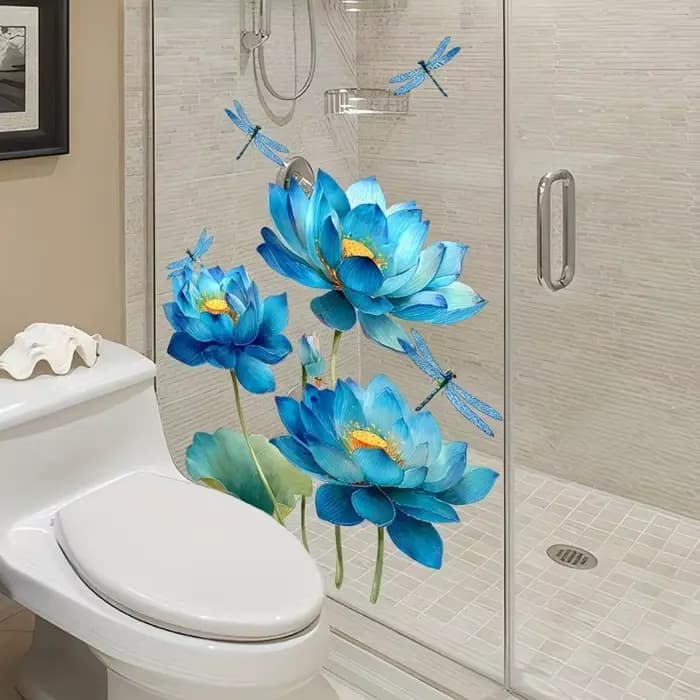 Autocollant mural en verre motif plante verte, fleurs, pour salle de bain, douche, décoration d'intimité, amovible, auto-adhésif, décoration maison