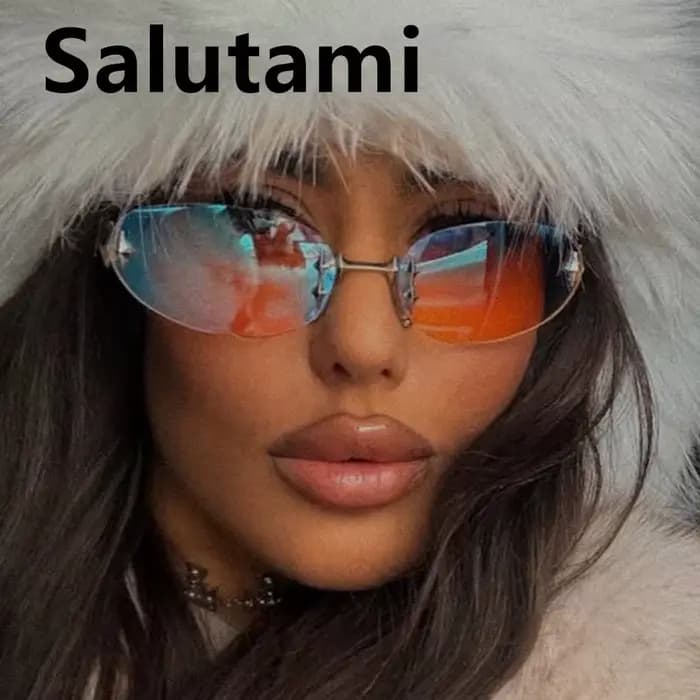 Vintage sans monture rose miroir Y2K lunettes de soleil pour femmes nouvelle mode alliage étoile rivet