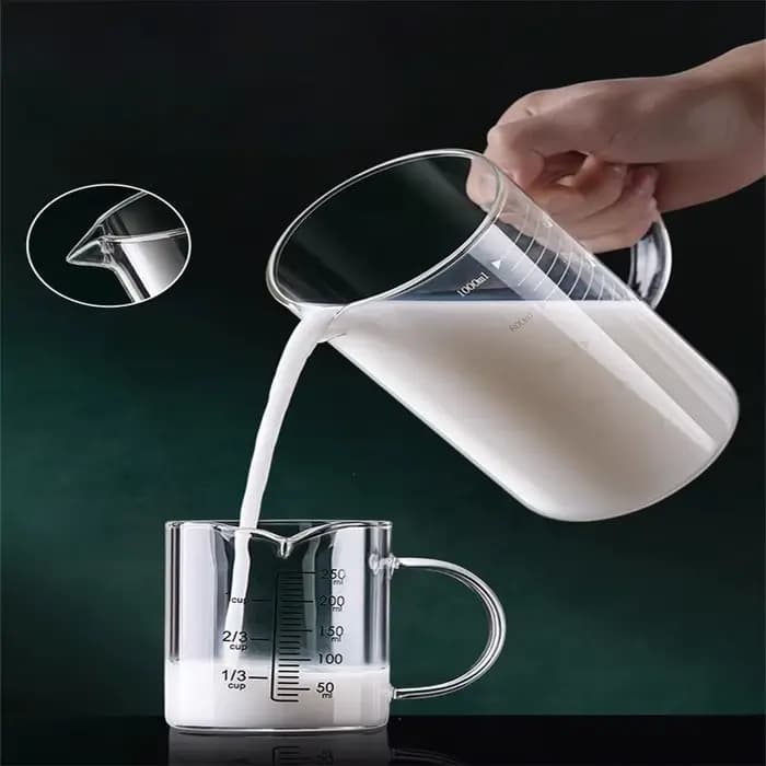 Tasse à mesurer en verre avec poignée 250/350/500/1000 ml, 1 pièce, en verre borosilicate haute résistance, pour lait et café, résistante à la chaleur